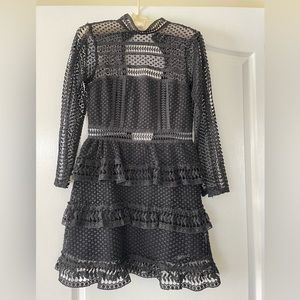 Self-Portrait - lace cutout peplum mini. Black